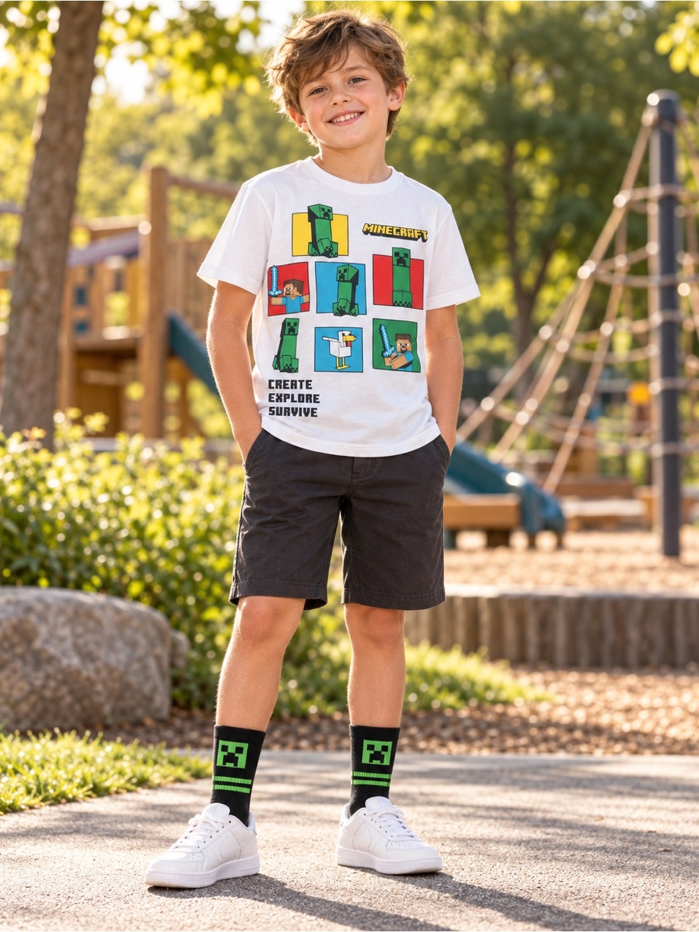 New Minecraft Boys T-Shirt & 4-Pack Socks Set Size 8–9